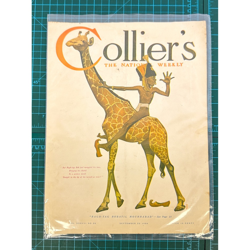Antique 1906 Colliers Magazine Cover Sept 22 Egyptian Pharaoh Giraffe Art Print